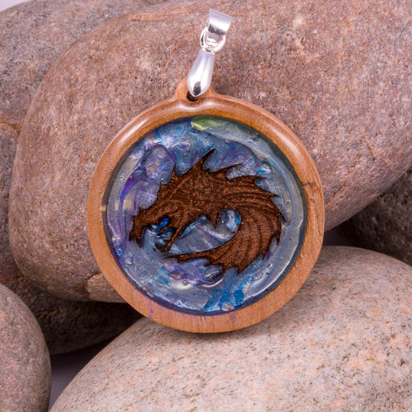 Handcrafted Bespoke Enchanted Dragon Pendant; set in contemporary oak.| Jabbawocky Crafts (jabbawockycrafts.co.uk)